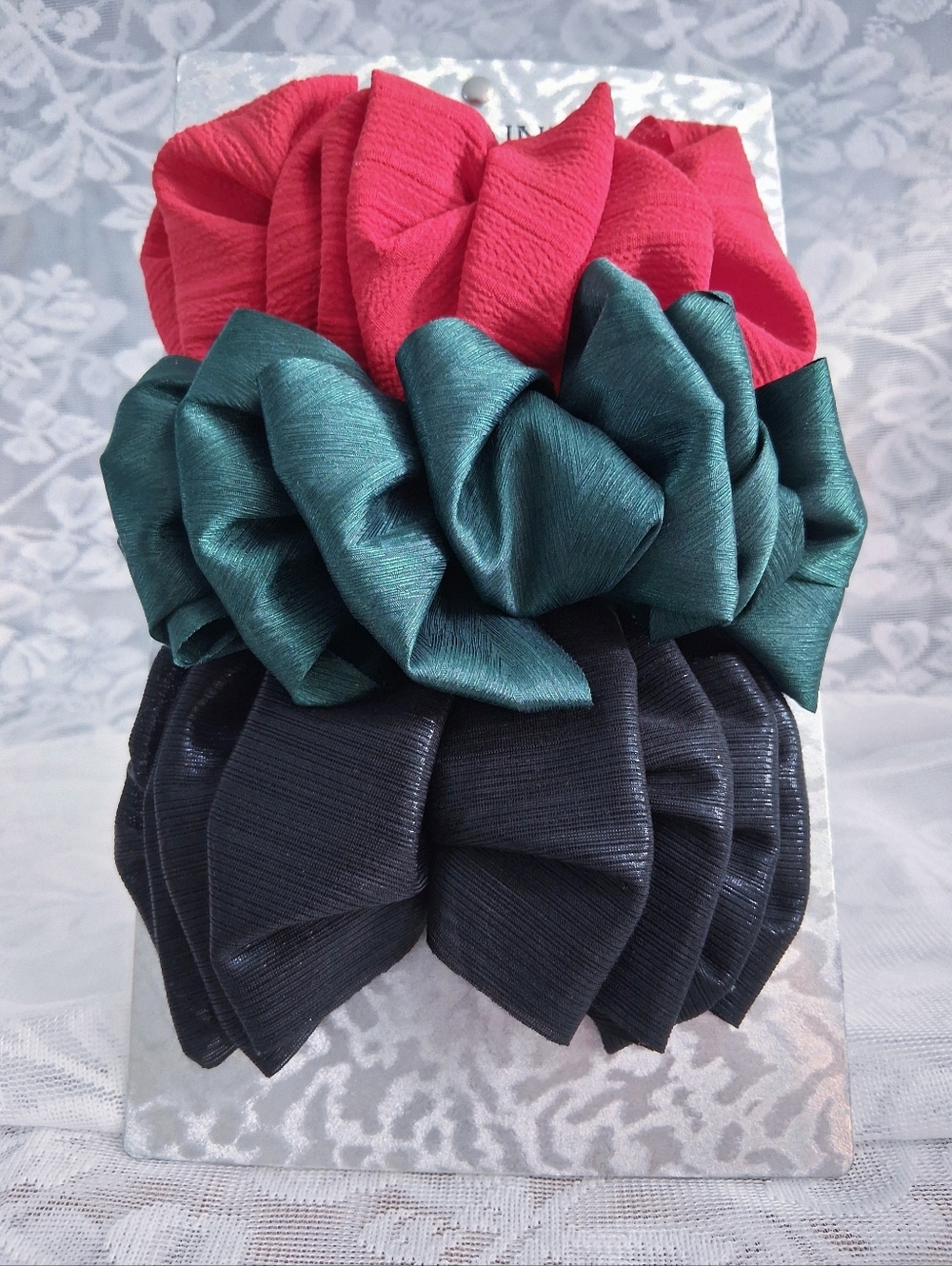 Vintage 90s 3-pack Of Barrettes Large Ruffle French Snap Closure - Picture 1 of 8